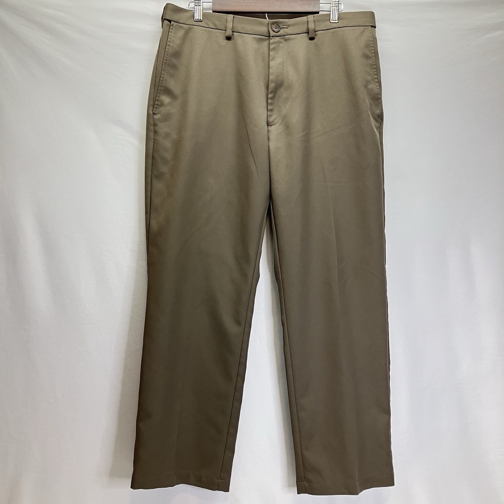 Haggar Mens Beige‎ Classic Fit Stretch Waist Straight Leg Dress Pants Size 36x29